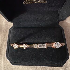 Rose Gold Bangle Small Bracelet with Square Rhinestones Costume Jewelry